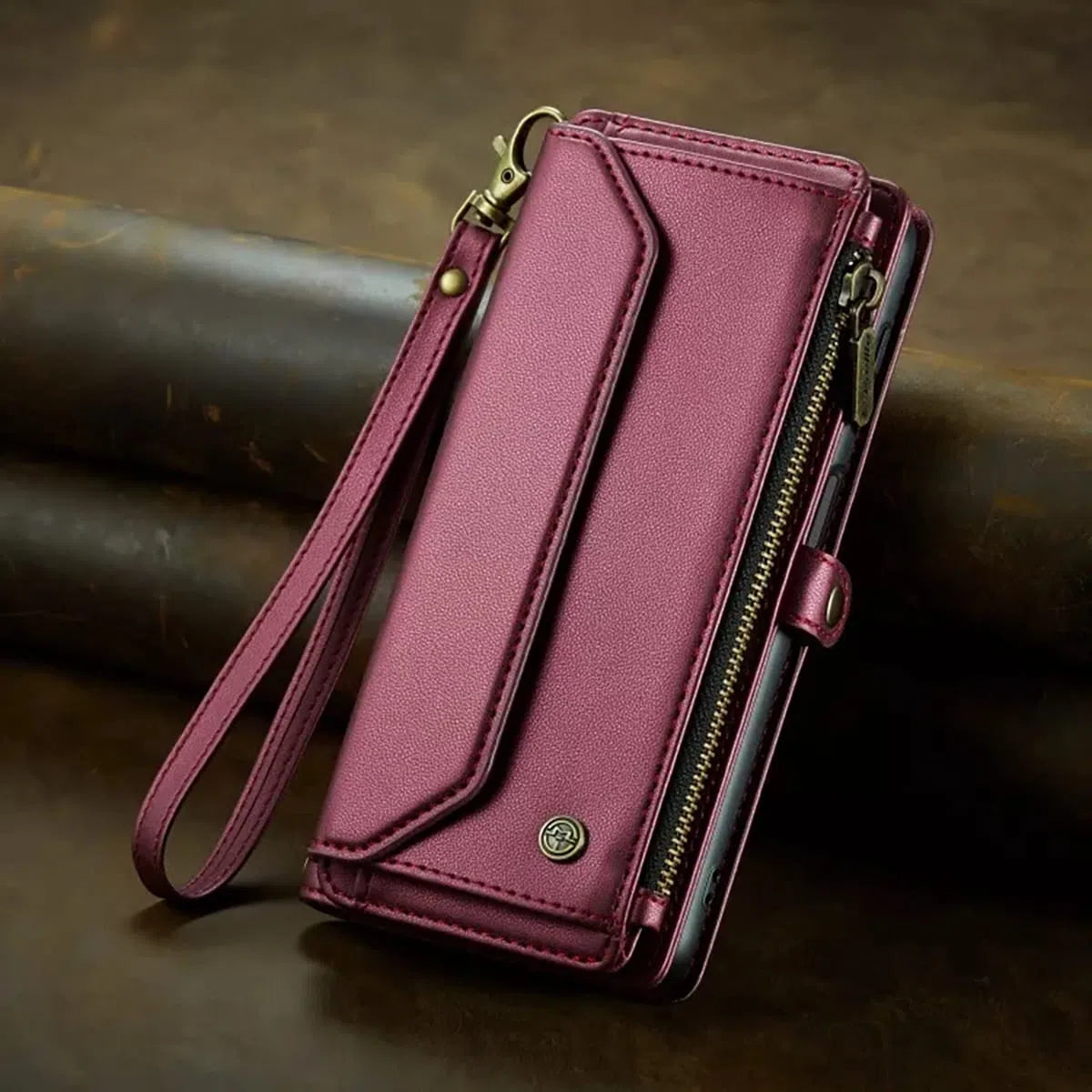 Buy Zipper Wallet Phone Case, RFID Blocking, Leather, Card Slots, for iPhone & Samsung,Aurora at Caseles-iPhone 16 Pro Max, Aurora-Purple