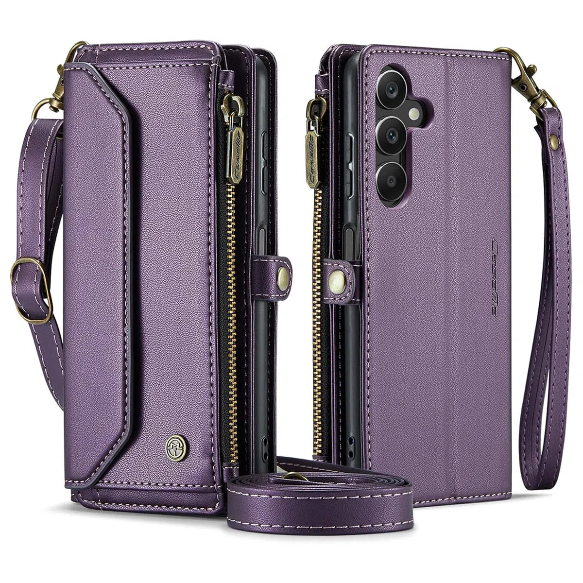 Buy Zipper Wallet Phone Case, RFID Blocking, Leather, Card Slots, for iPhone & Samsung,Aurora at Caseles-Samsung Galaxy S24 Ultra, Aurora-Purple