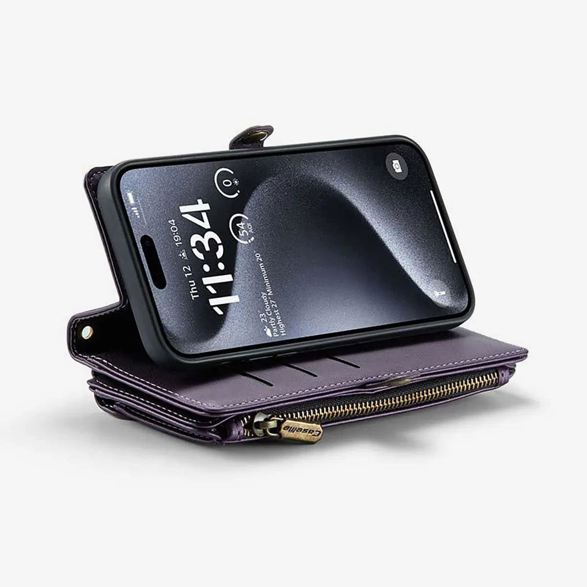 Buy Zipper Wallet Phone Case, RFID Blocking, Leather, Card Slots, for iPhone & Samsung,Aurora at Caseles-iPhone 16 Pro Max, Aurora-Purple