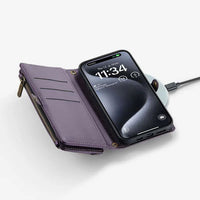 Buy Zipper Wallet Phone Case, RFID Blocking, Leather, Card Slots, for iPhone & Samsung,Aurora at Caseles-iPhone 16 Pro Max, Aurora-Purple