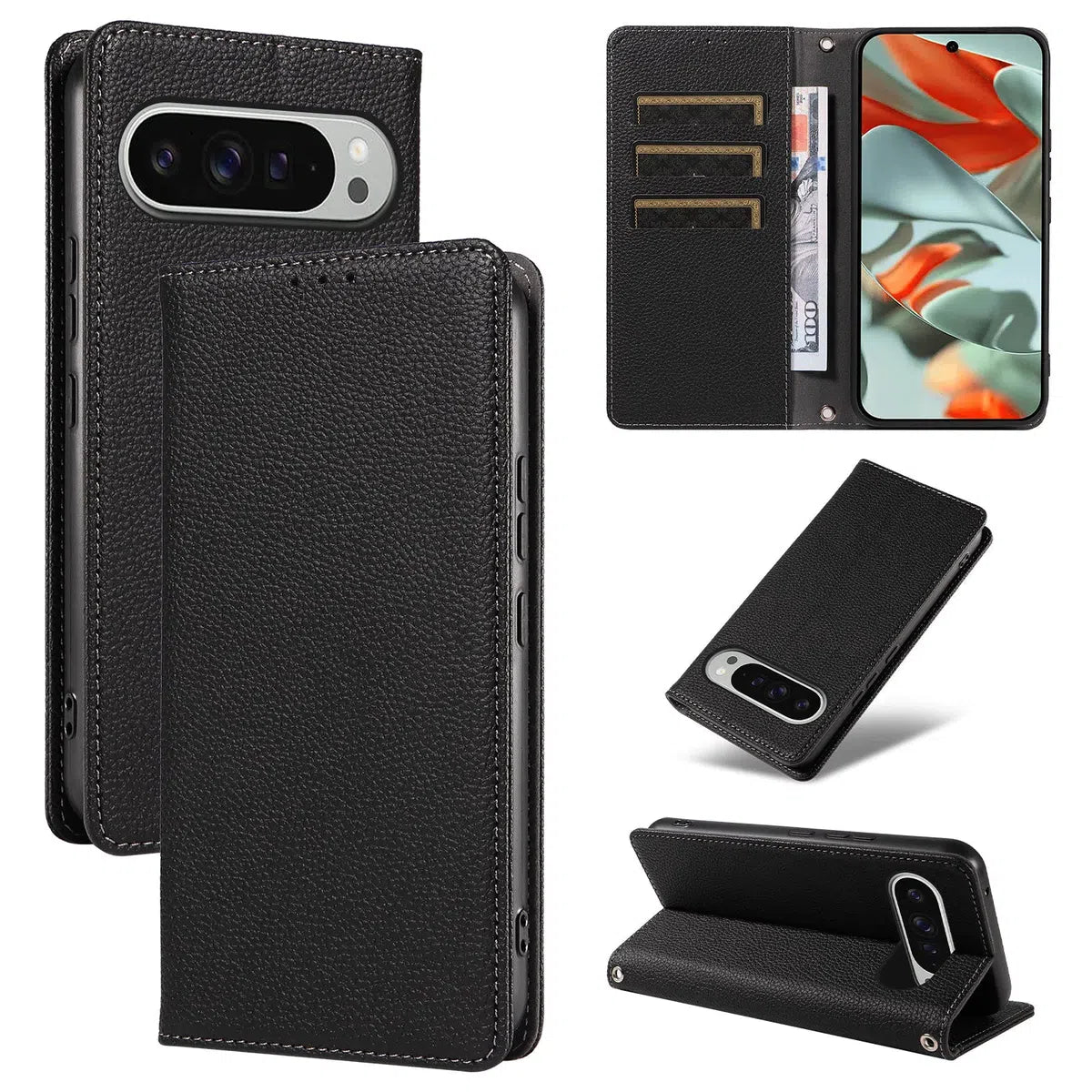 Buy Magnetic Folio Wallet Phone Case, Premium Leather, Credit Card Holder, Magnetic Closure, Flip Kickstand Shockproof Case,Barnett at Caseles-Google Pixel 9 Pro XL, Tifany