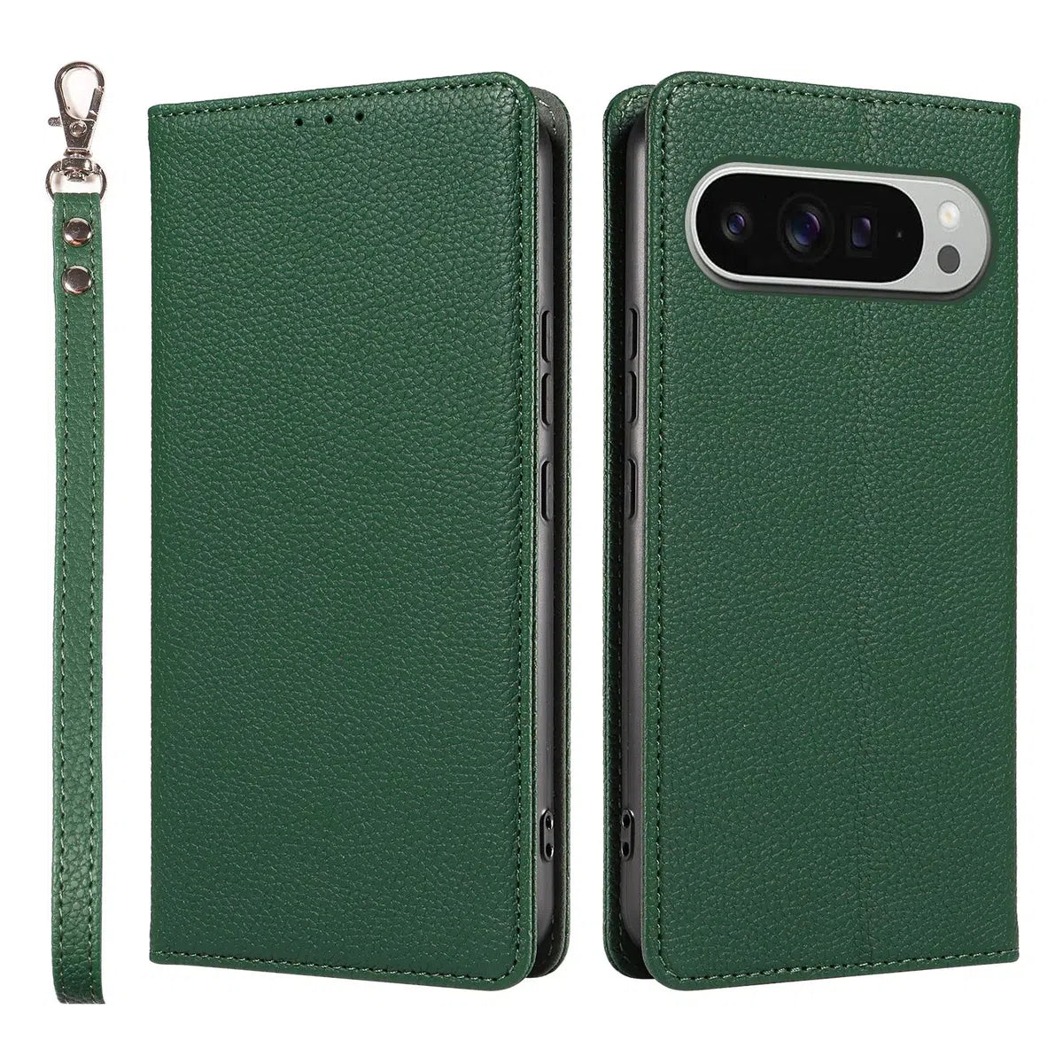 Buy Magnetic Folio Wallet Phone Case, Premium Leather, Credit Card Holder, Magnetic Closure, Flip Kickstand Shockproof Case,Barnett at Caseles-Google Pixel 9 Pro XL, DarkGreen