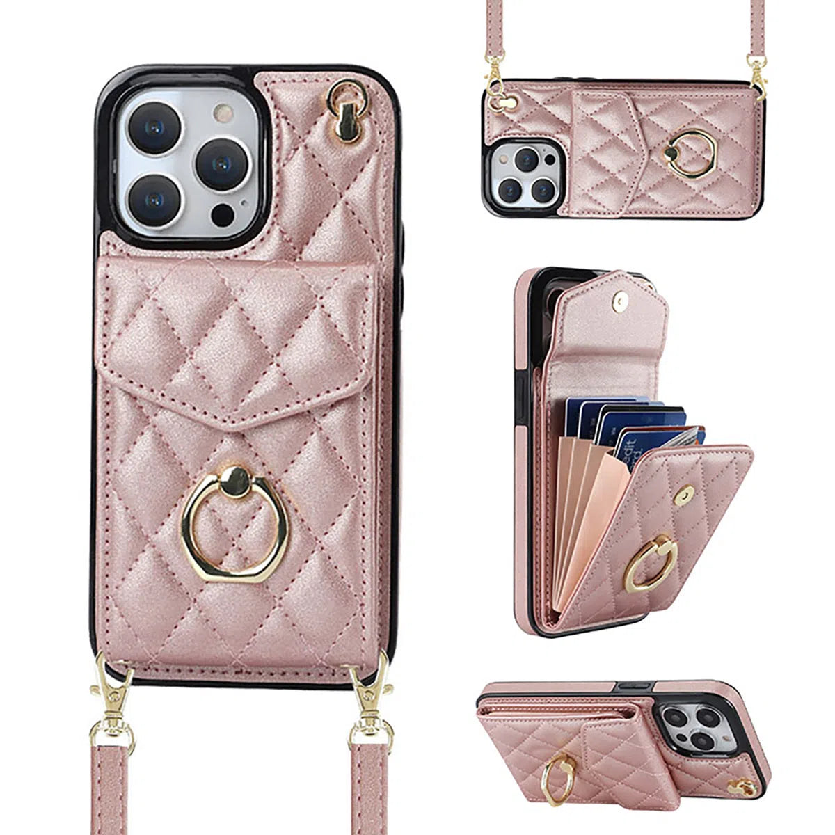 Buy Crossbody Wallet Phone Case, 360 Rotation Ring Holder, Card Slots & Detachable Wrist Strap, RFID Blocking, Kickstand, Shockproof Cover,Harley at Caseles-iPhone 16 Pro Max, Harley-Pink