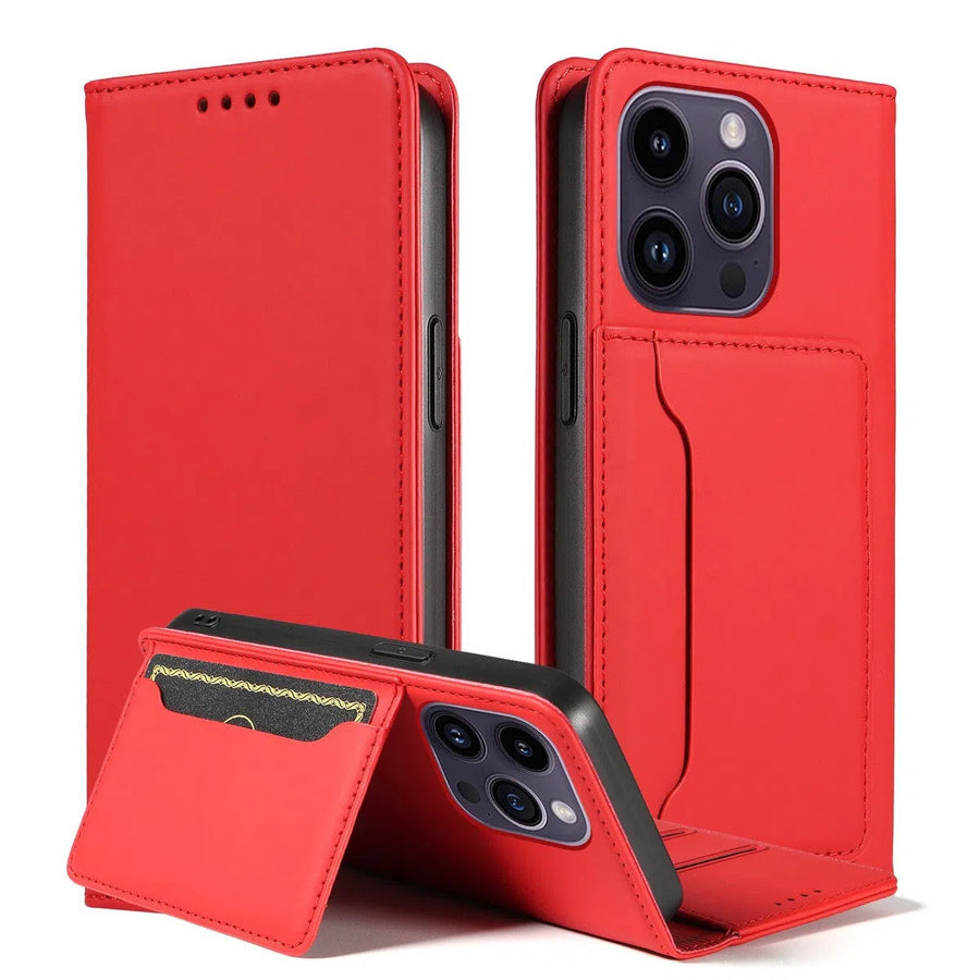 Buy Multi Function Folio Wallet Phone Case, Premium Leather, Credit Card Holder, Flip Kickstand Shockproof Case, Josie at Caseles-iPhone 16 Pro Max, Josie-Red