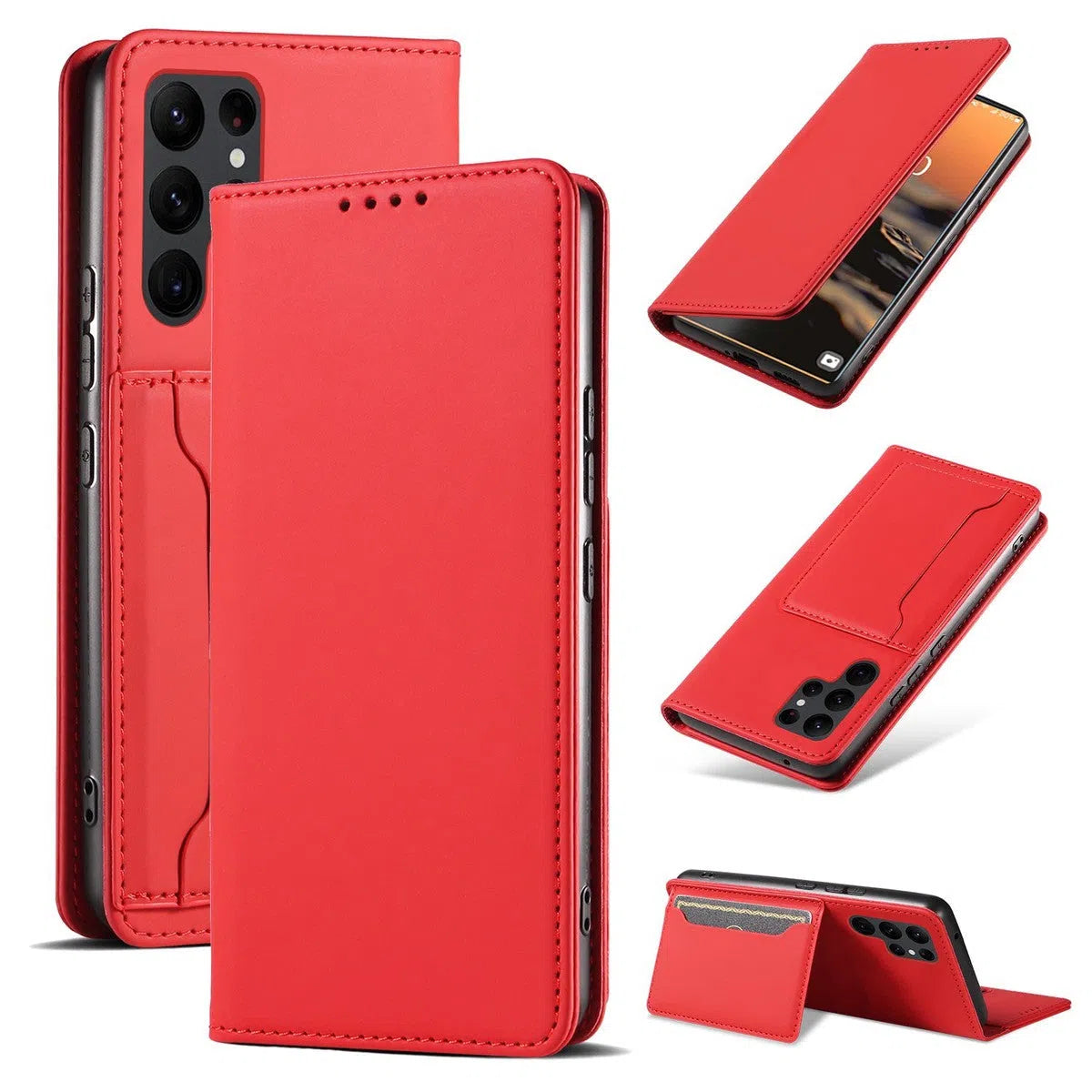 Buy Multi Function Folio Wallet Phone Case, Premium Leather, Credit Card Holder, Flip Kickstand Shockproof Case, Josie at Caseles-Samsung Galaxy S24 Ultra, Josie-Red