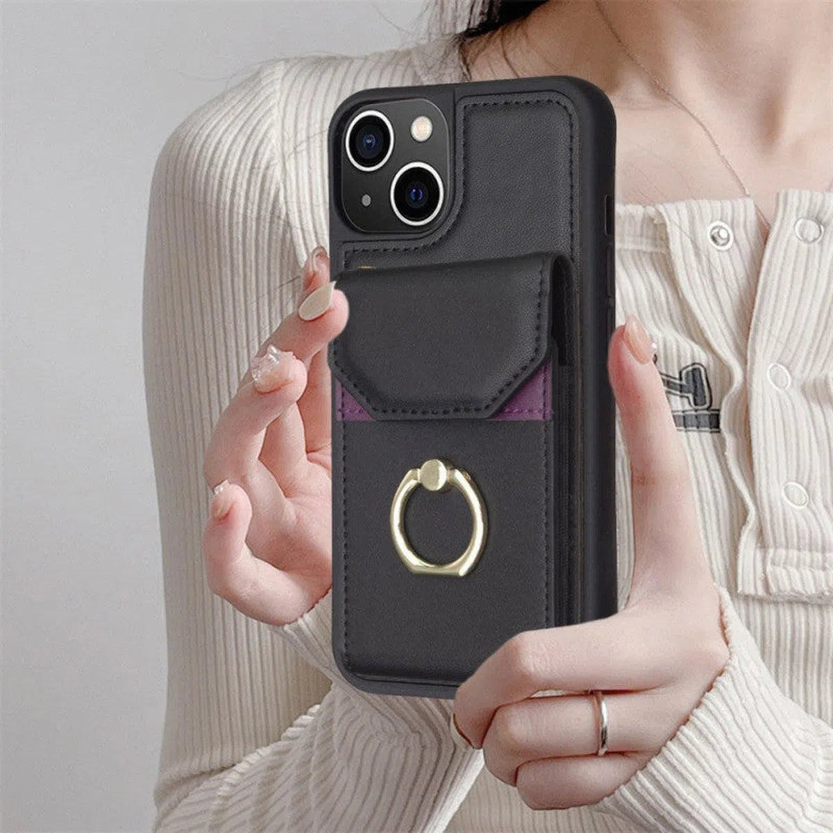 Buy for iPhone BF29 Organ Card Bag Ring Holder Phone Case,Kaelyn at Caseles-iPhone 16 Pro Max, Black