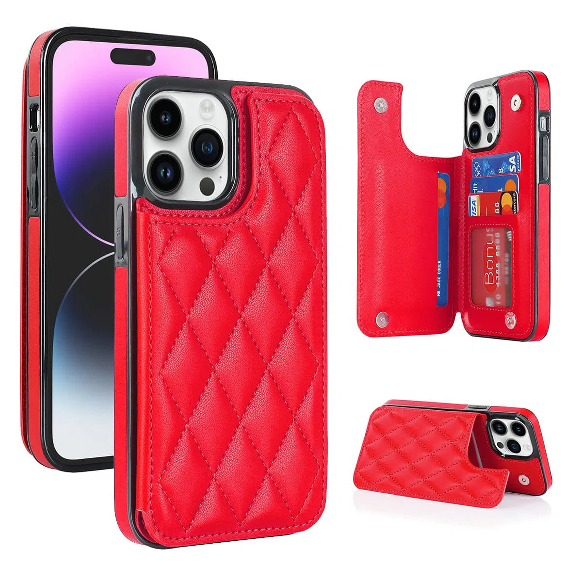 Buy Wallet Phone Case, Credit Card Holders, Magnetic Closure & Premium Leather, Kickstand, Shockproof Cover,Laura at 
Caseles-iPhone 16 Pro Max, Laura-Red