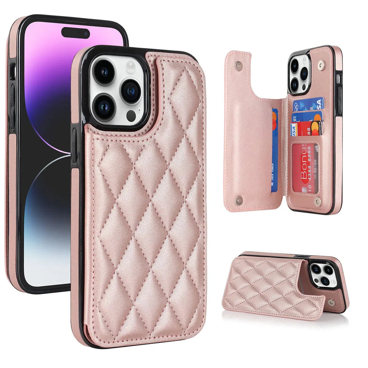 Buy Classic Wallet Phone Case, 9 Card Slots, Premium Leather, Credit Card Holder, Shockproof Case , Lauren at Caseles-iPhone 16 Pro Max, Lauren-Pink