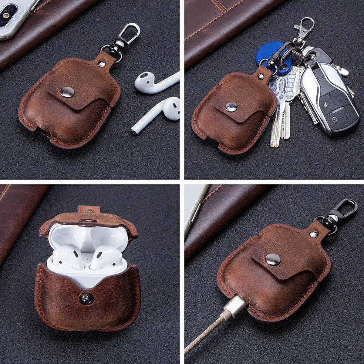 Buy Air Pods 1st/2nd Gen genuine leather headphone cover, all-inclusive handmade Apple Bluetooth headset protective cover at Caseles-Lea-AirPod2-Brown, 