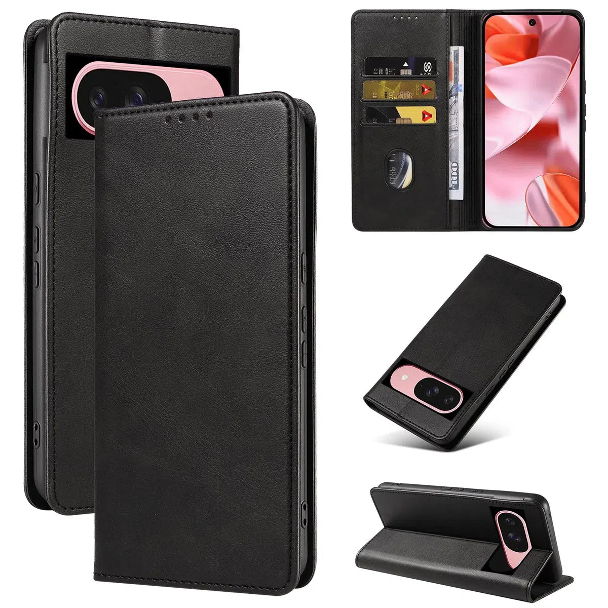 Buy Magnetic Folio Wallet Phone Case, Premium Leather, Credit Card Holder, Magnetic Closure, Flip Kickstand Shockproof Case,Barnett at Caseles-Google Pixel 9 Pro XL, Barnett-Black