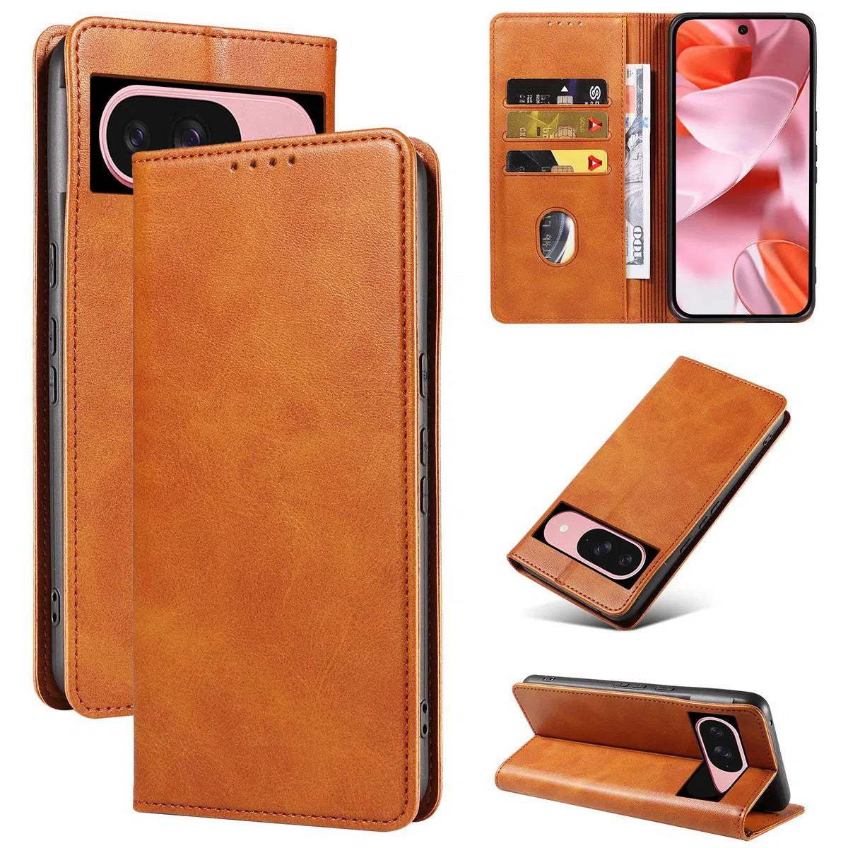 Buy Magnetic Folio Wallet Phone Case, Premium Leather, Credit Card Holder, Magnetic Closure, Flip Kickstand Shockproof Case,Barnett at Caseles-Google Pixel 9 Pro XL, Barnett-Brown