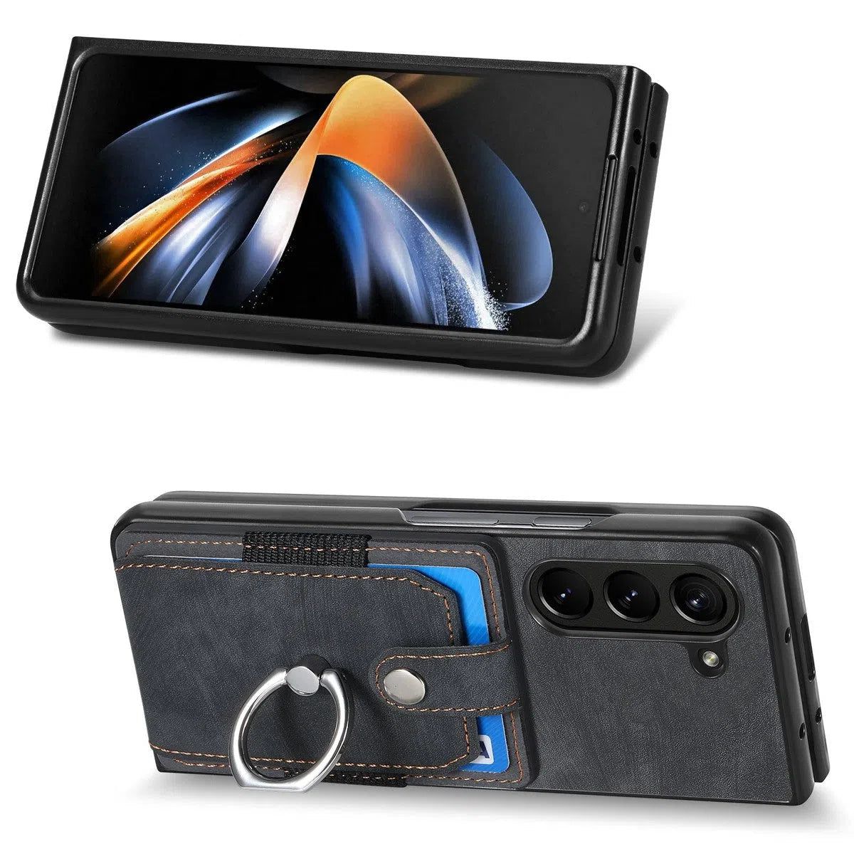 Buy Samsung Galaxy Z Fold Wallet Case, Card Slot, Shockproof Ring Stand, PU Leather,Logan at Caseles-Samsung Galaxy Z Fold 6, Black