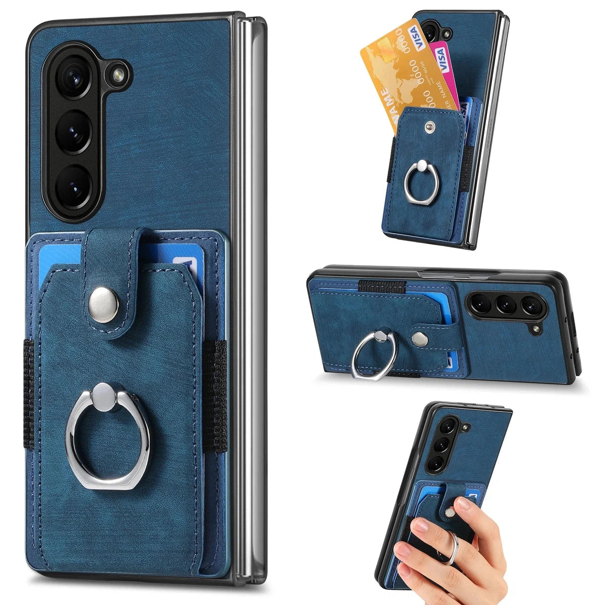 Buy Samsung Galaxy Z Fold Wallet Case, Card Slot, Shockproof Ring Stand, PU Leather,Logan at Caseles-Samsung Galaxy Z Fold 6, Blue