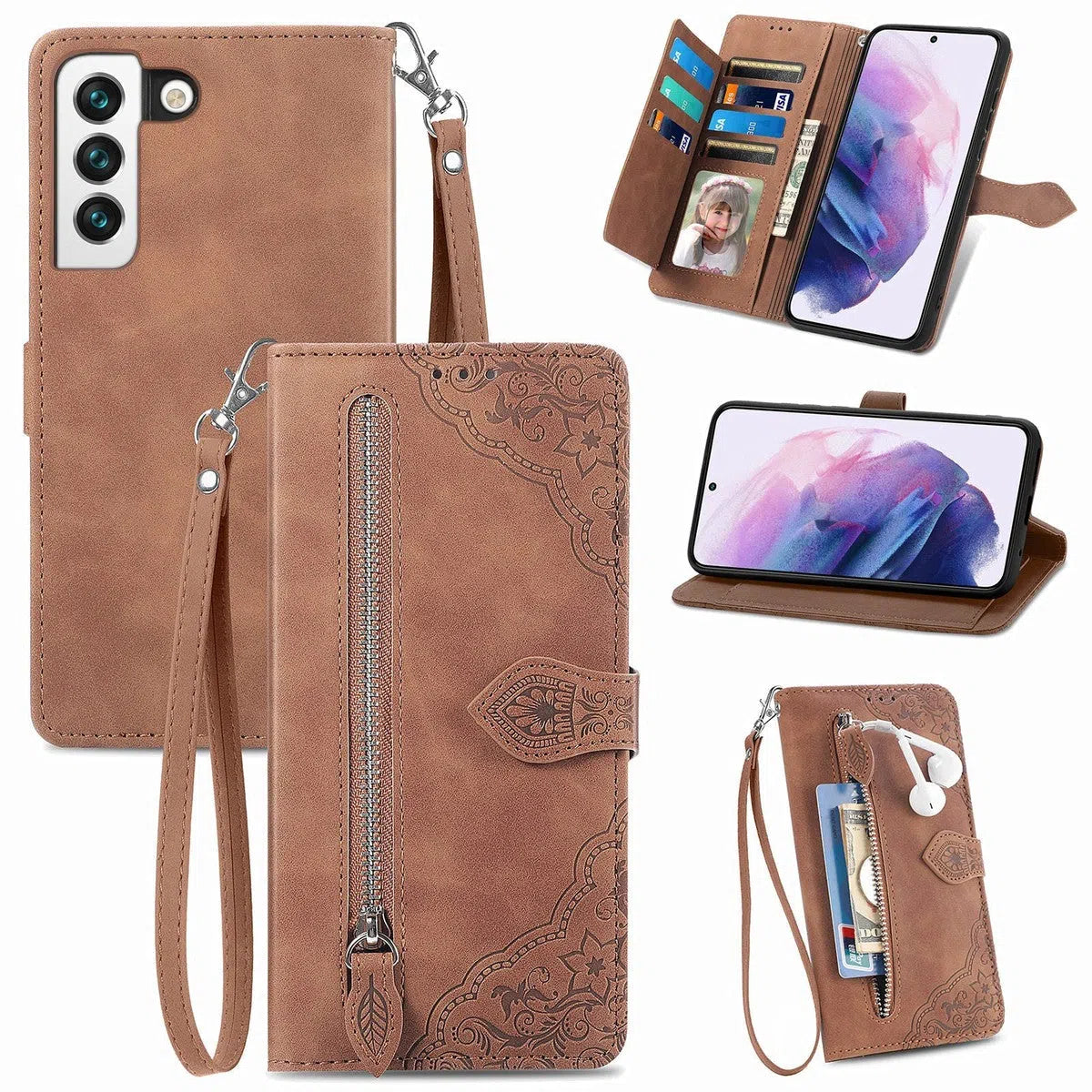 Buy Phone Flip Case Premium Leather Wallet Case Compatible with iPhone , Flip Magnetic Wallet Case Phone Cover Case Shockproof TPU Inner Shell Phone Cover, Wrist Strap Phone Protection,Lottie at Caseles-Samsung Galaxy S24 Ultra, Brown