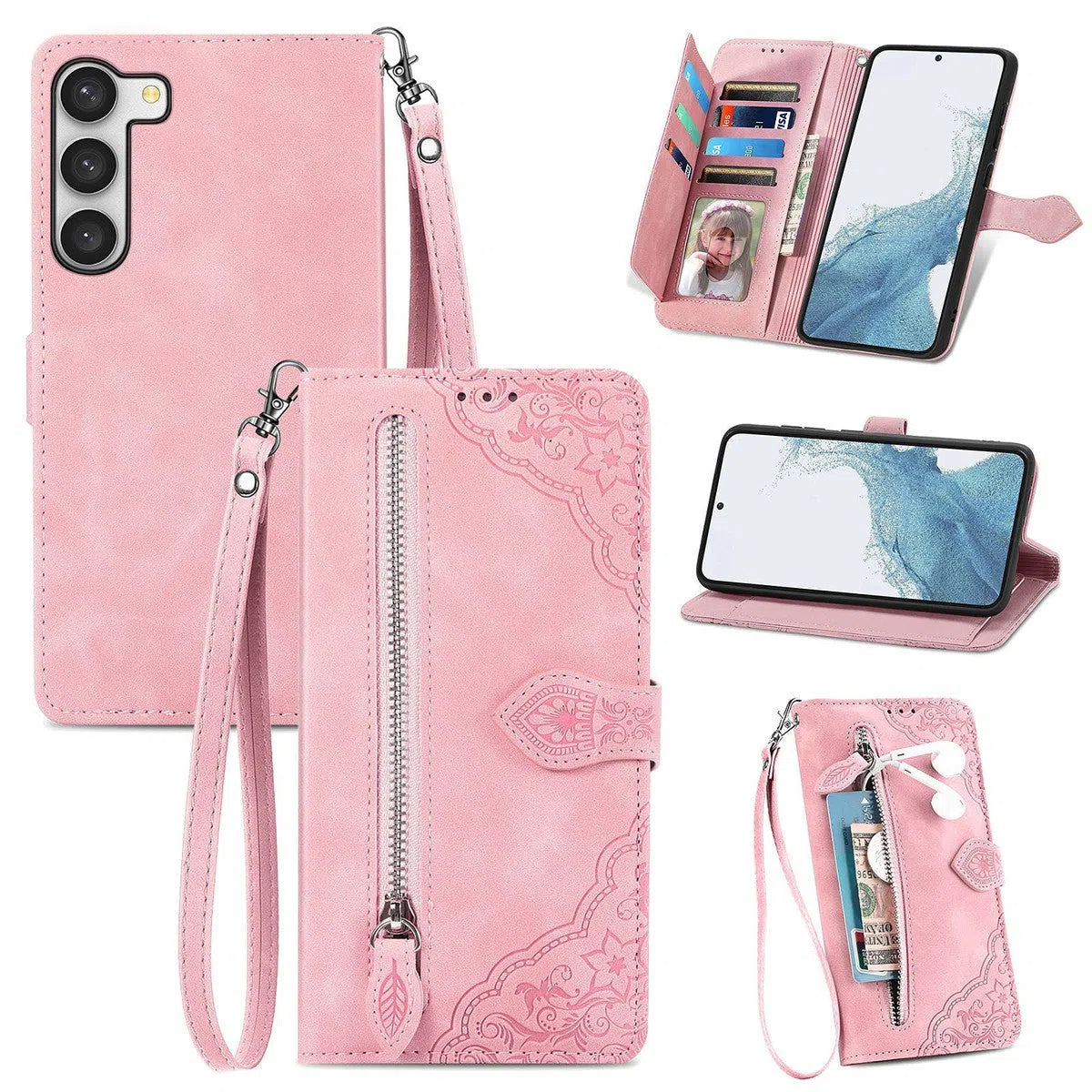 Buy Phone Flip Case Premium Leather Wallet Case Compatible with iPhone , Flip Magnetic Wallet Case Phone Cover Case Shockproof TPU Inner Shell Phone Cover, Wrist Strap Phone Protection,Lottie at Caseles-Samsung Galaxy S24 Ultra, Pink