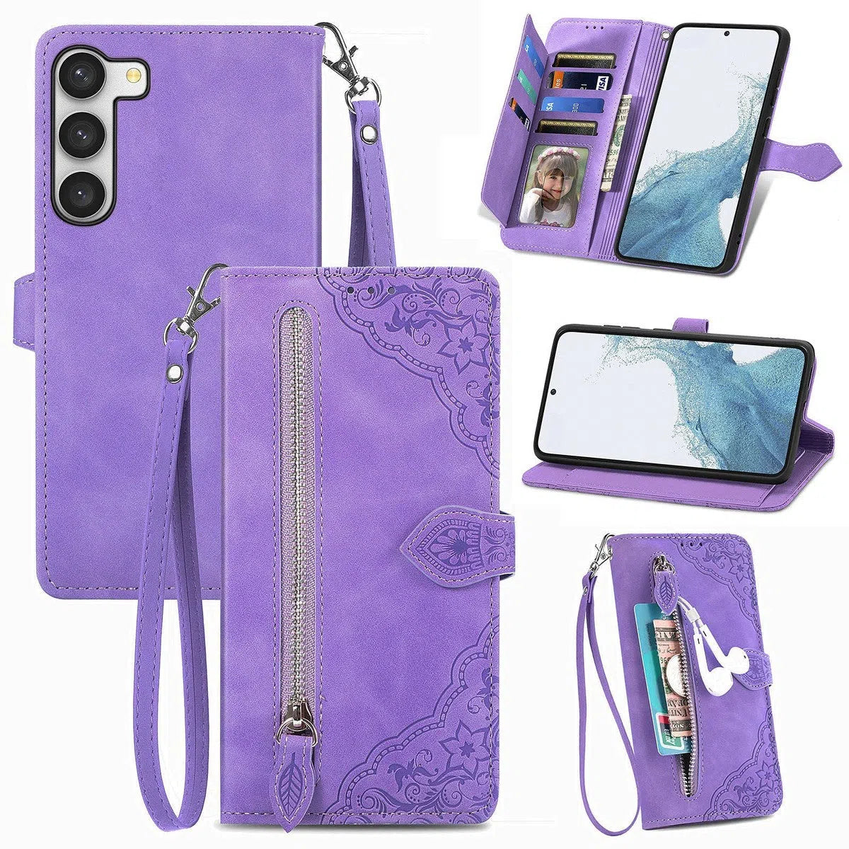 Buy Phone Flip Case Premium Leather Wallet Case Compatible with iPhone , Flip Magnetic Wallet Case Phone Cover Case Shockproof TPU Inner Shell Phone Cover, Wrist Strap Phone Protection,Lottie at Caseles-Samsung Galaxy S24 Ultra, Purple