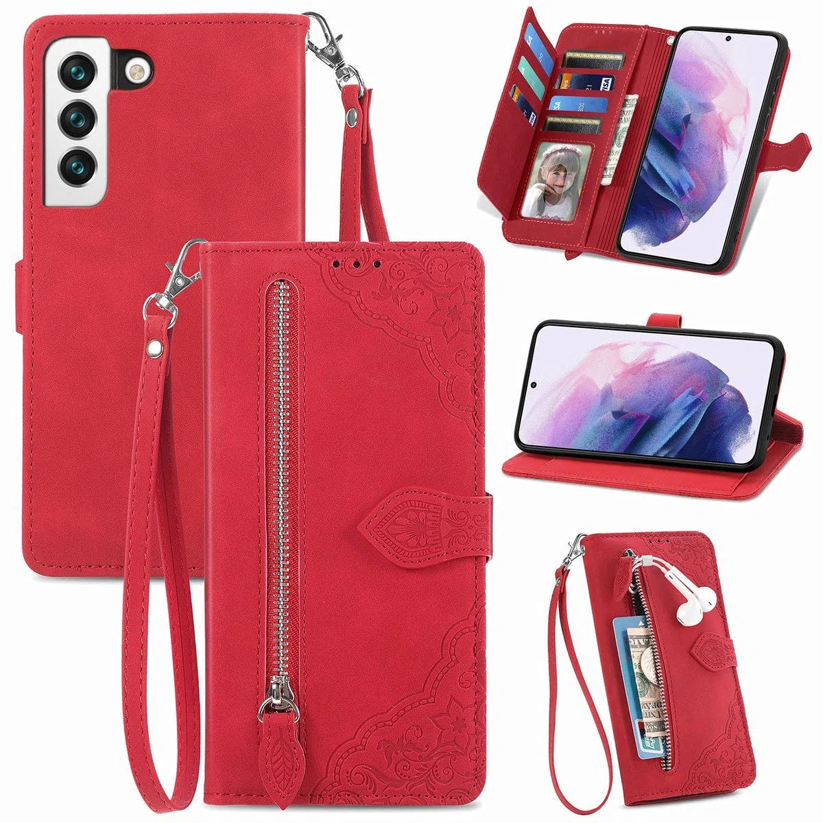 Buy Phone Flip Case Premium Leather Wallet Case Compatible with iPhone , Flip Magnetic Wallet Case Phone Cover Case Shockproof TPU Inner Shell Phone Cover, Wrist Strap Phone Protection,Lottie at Caseles-Samsung Galaxy S24 Ultra, Red