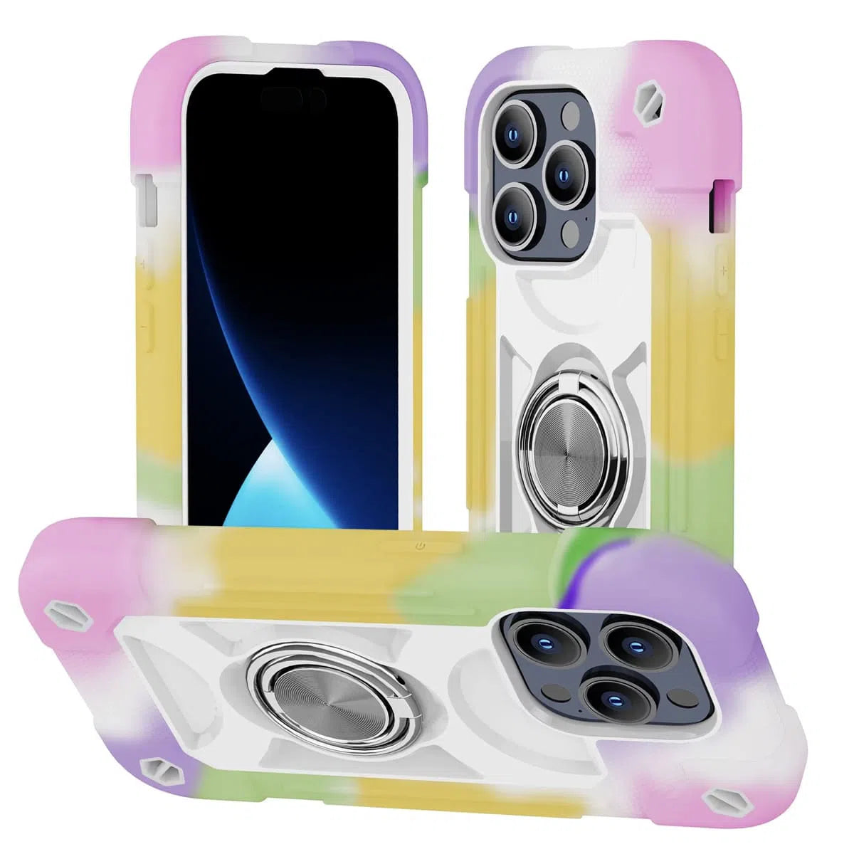 Buy Heavy Duty Phone Case, Shockproof Protective Cover, with Ring Stand,Lottie at Caseles-iPhone 16 Pro Max, Louay-White