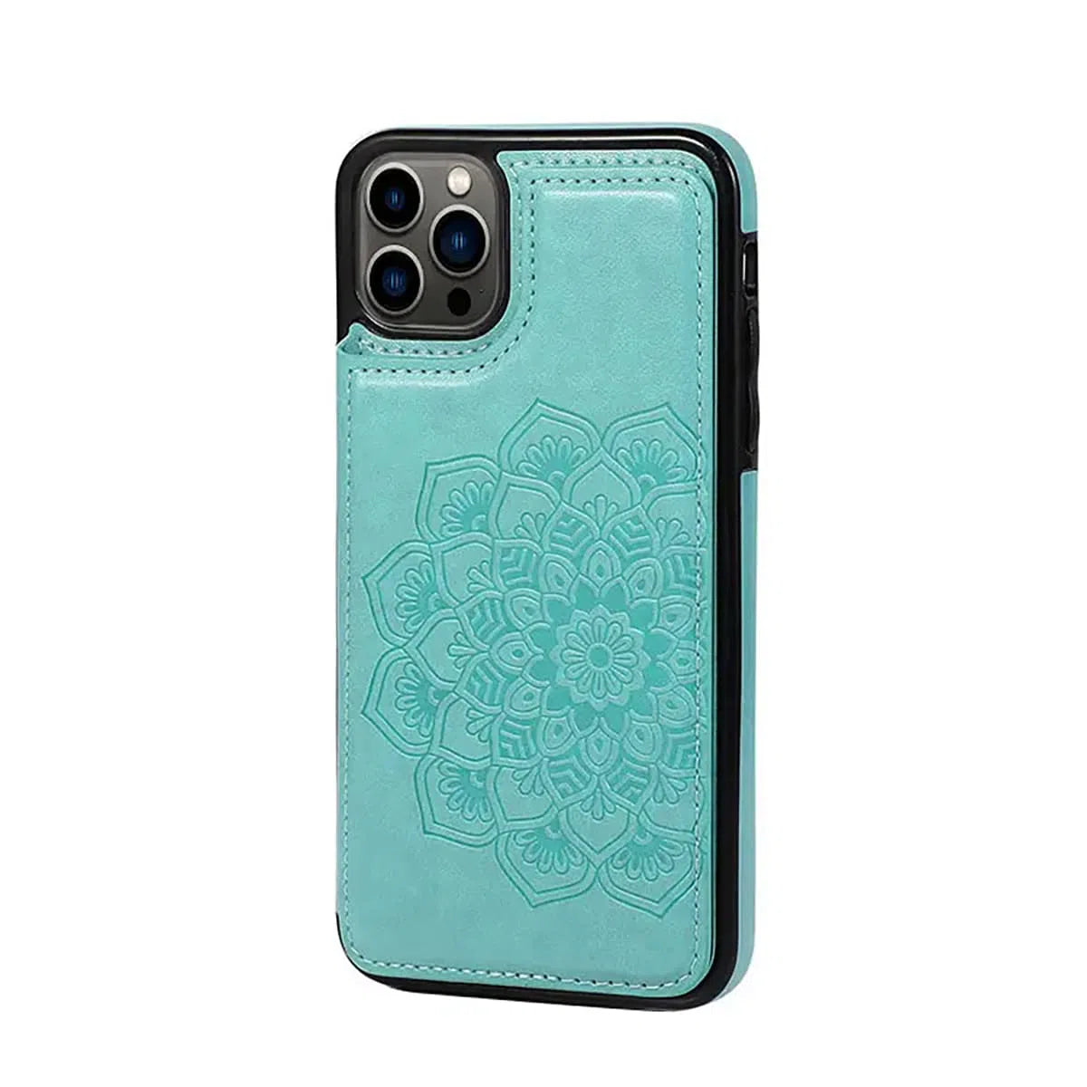 Buy Classic Mandala Wallet Phone Case, Credit Card Holder, Leather, Double Magnetic Buttons, Shockproof Case,Maddox at Caseles-iPhone 16 Pro Max, Maddox-Blue