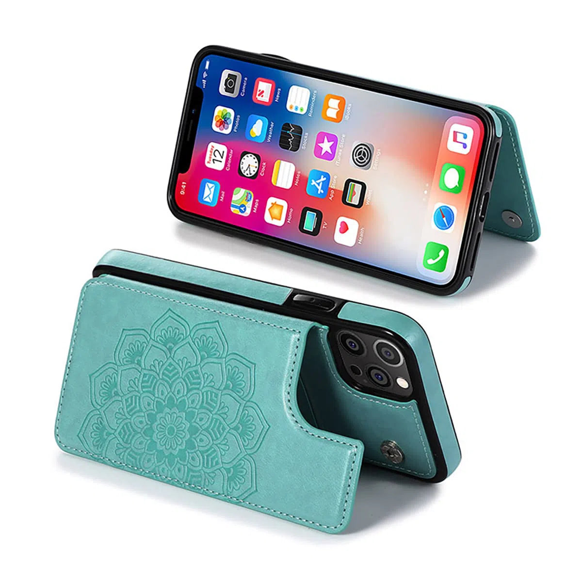 Buy Classic Mandala Wallet Phone Case, Credit Card Holder, Leather, Double Magnetic Buttons, Shockproof Case,Maddox at Caseles-iPhone 16 Pro Max, Maddox-Blue