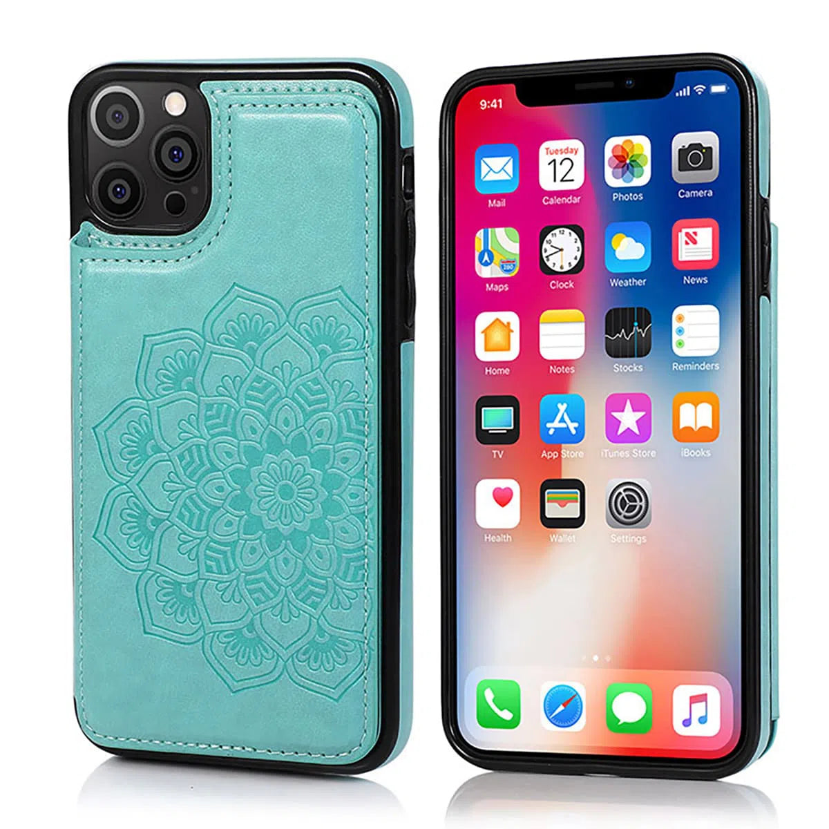 Buy Classic Mandala Wallet Phone Case, Credit Card Holder, Leather, Double Magnetic Buttons, Shockproof Case,Maddox at Caseles-iPhone 16 Pro Max, Maddox-Blue