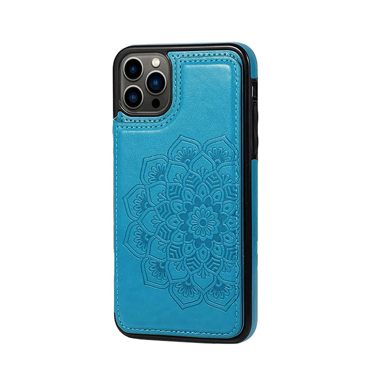 Buy Classic Mandala Wallet Phone Case, Credit Card Holder, Leather, Double Magnetic Buttons, Shockproof Case,Maddox at Caseles-iPhone 16 Pro Max, Maddox-Blue