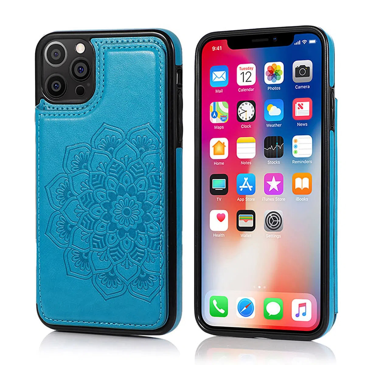 Buy Classic Mandala Wallet Phone Case, Credit Card Holder, Leather, Double Magnetic Buttons, Shockproof Case,Maddox at Caseles-iPhone 16 Pro Max, Maddox-Blue