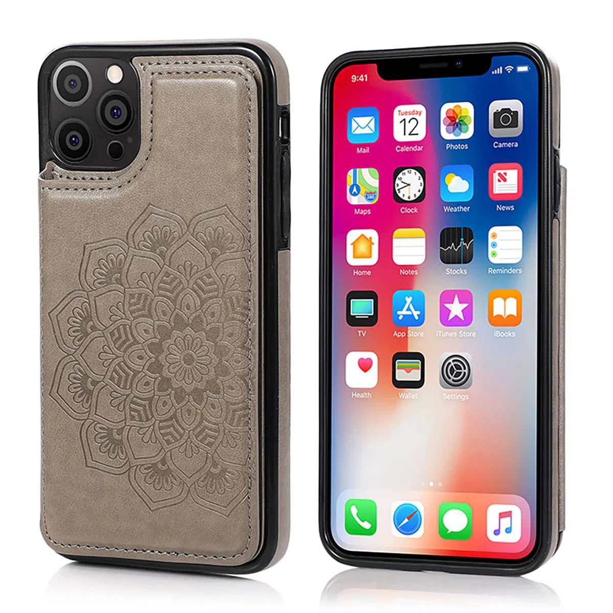 Buy Classic Mandala Wallet Phone Case, Credit Card Holder, Leather, Double Magnetic Buttons, Shockproof Case,Maddox at Caseles-iPhone 16 Pro Max, Maddox-Blue