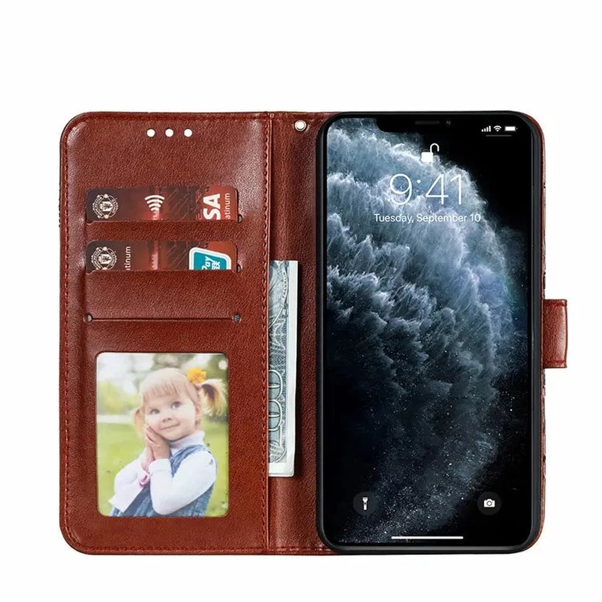 Buy Madelyn Folio Wallet Phone Case, Premium Leather, Credit Card Holder, Flip Kickstand Shockproof Case,Madelyn at Caseles-iPhone 16 Pro Max, Coffee