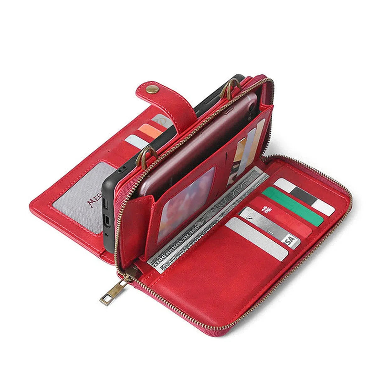 Buy Classic Crossbody Detachable Magnetic Wallet Phone Case For Pixel Phone, High Capacity with Strap - MELON at Caseles-Google Pixel 9 Pro XL, Melon-Brown