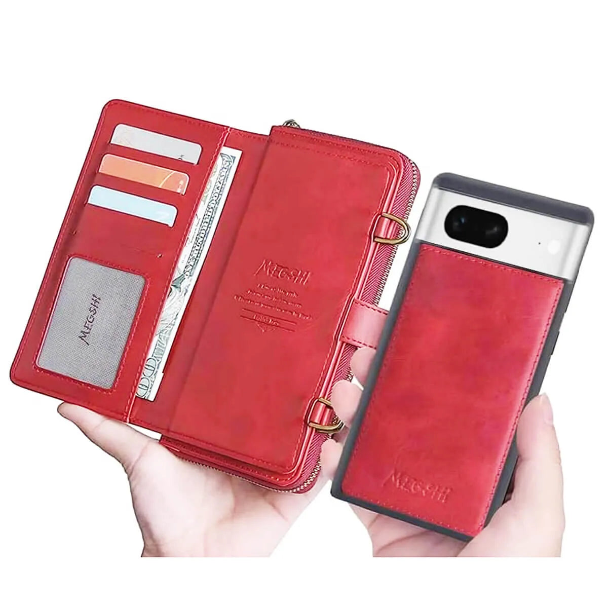 Buy Classic Crossbody Detachable Magnetic Wallet Phone Case For Pixel Phone, High Capacity with Strap - MELON at Caseles-Google Pixel 9 Pro XL, Melon-Brown