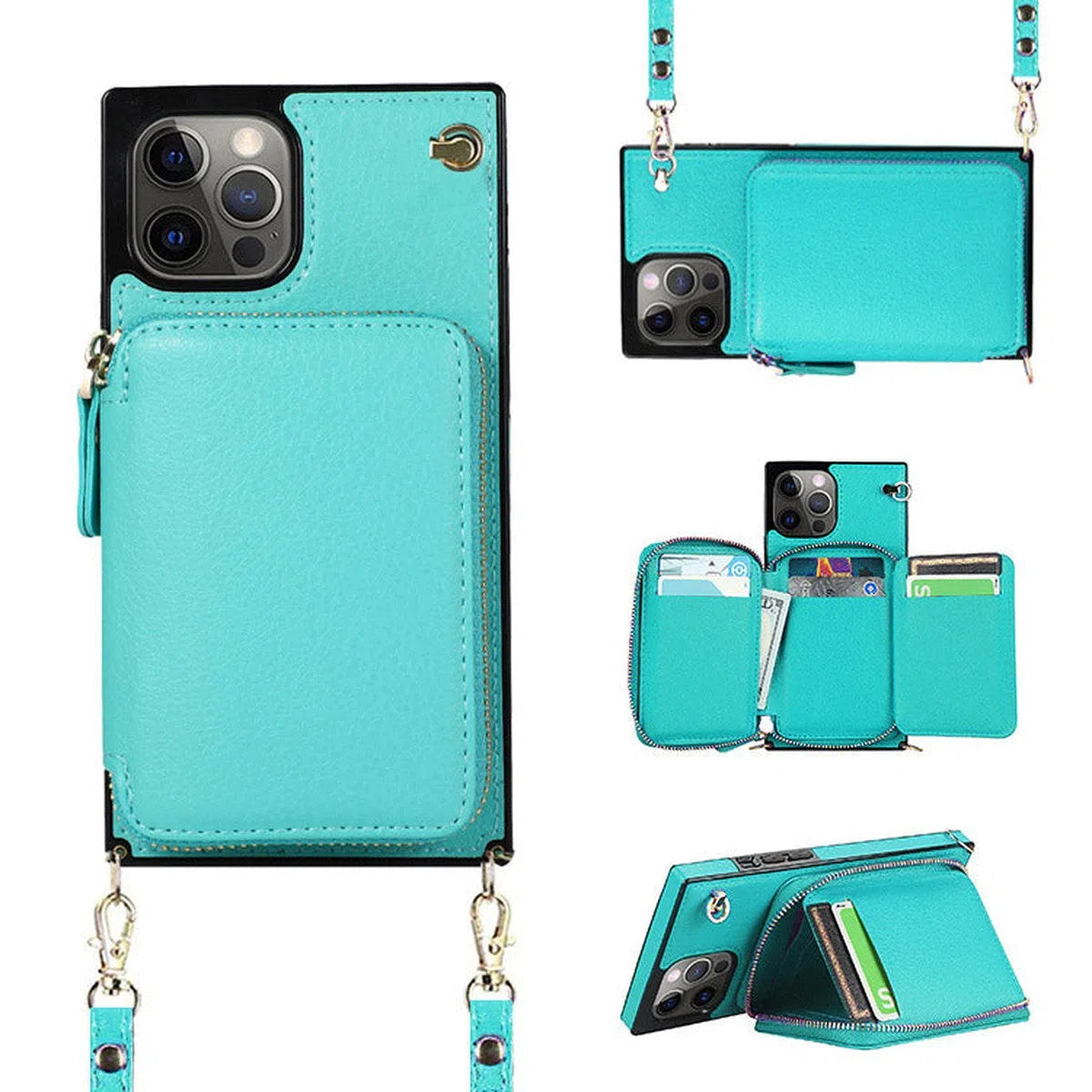 Buy Classic Crossbody Wallet Phone Case, Premium Leather, Credit Card Holder, Zipper Pocket Purse Handbag, Kickstand Shockproof Case - MOHINI at Caseles-iPhone 16 Pro Max, Mohini-Blue