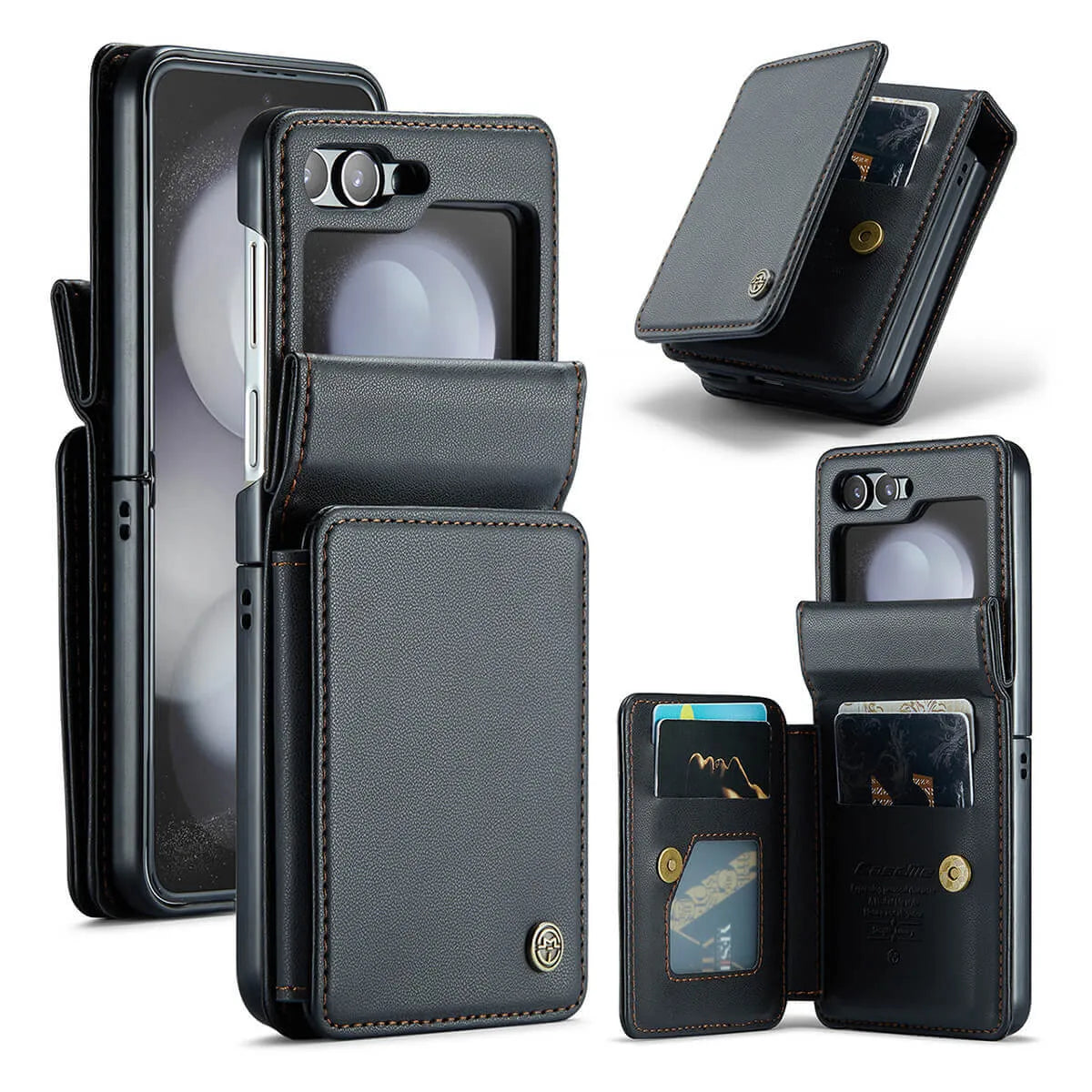 Buy Leather Flip Folio Phone Wallet Case, Magnetic Snap & RFID Blocking Card Slots, Kickstand Shockproof Protective Cover - NASIR at Caseles-Samsung Galaxy Z Flip 6, Nasir-Black