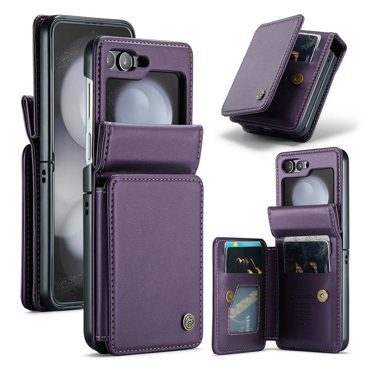 Buy Leather Flip Folio Phone Wallet Case, Magnetic Snap & RFID Blocking Card Slots, Kickstand Shockproof Protective Cover - NASIR at Caseles-Samsung Galaxy Z Flip 6, Nasir-Purple