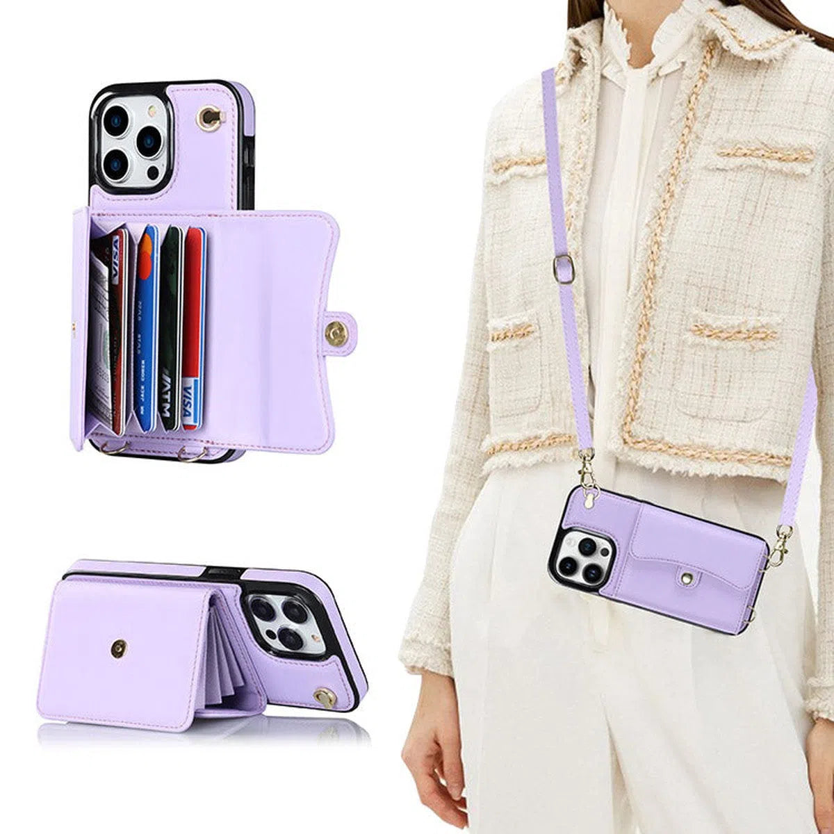 Buy Crossbody Wallet Phone Case, Magnetic Closure Flip Handbag, Leather, Card Holder, Wrist Strap Lanyard, RFID Blocking Kickstand Cover - OLIVIA at Caseles-iPhone 16 Pro Max, Olivia-Purple