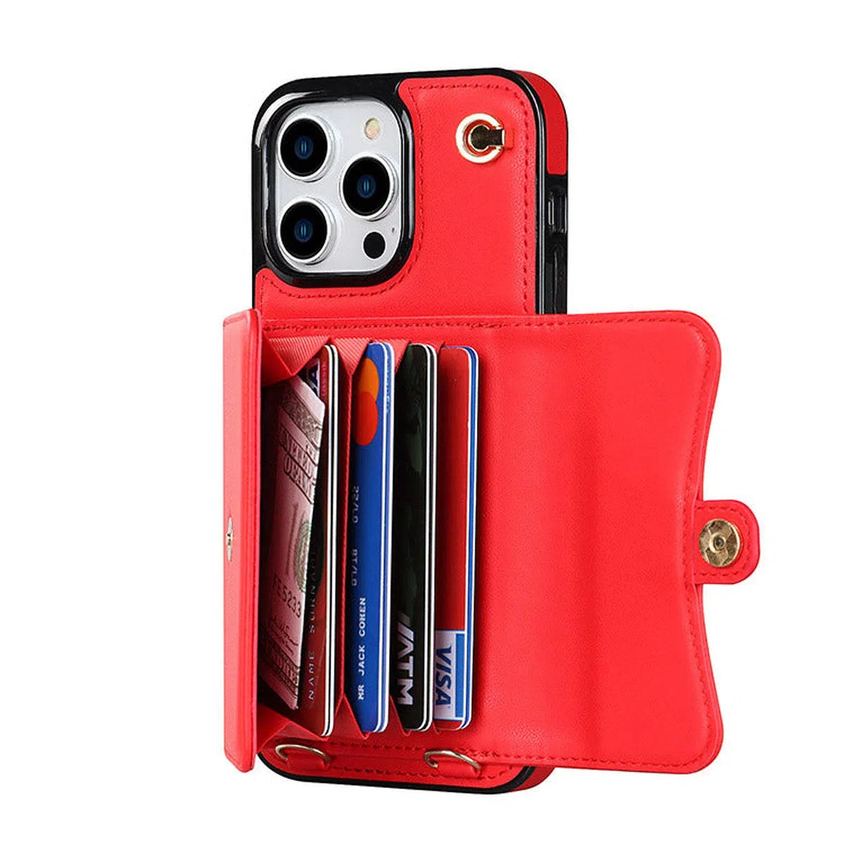 Buy Crossbody Wallet Phone Case, Magnetic Closure Flip Handbag, Leather, Card Holder, Wrist Strap Lanyard, RFID Blocking Kickstand Cover - OLIVIA at Caseles-iPhone 16 Pro Max, Olivia-Red