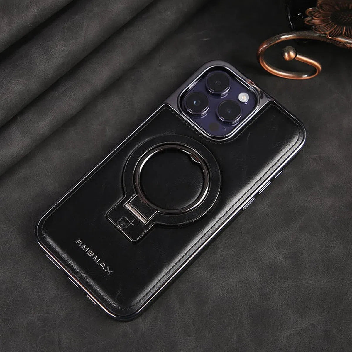 Buy Luxury Leather Invisible Stand for iPhone Case, Transmitg Magnetic Phone Case for iPhone Built-in Invisible Stand - PHOEBE at Caseles-iPhone 16 Pro Max, Phoebe-Black