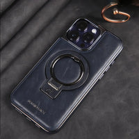 Buy Luxury Leather Invisible Stand for iPhone Case, Transmitg Magnetic Phone Case for iPhone Built-in Invisible Stand - PHOEBE at Caseles-iPhone 16 Pro Max, Phoebe-Blue