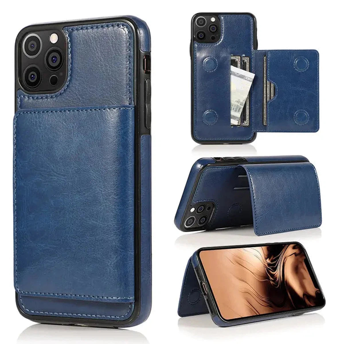 Buy Classic Magnetic Wallet Phone Case, Credit Card Holder, Dual Layer, Lightweight, Slim Leather, Magnetic Protective Case - RAYNE at Caseles-iPhone 16 Pro Max, Rayne-Blue