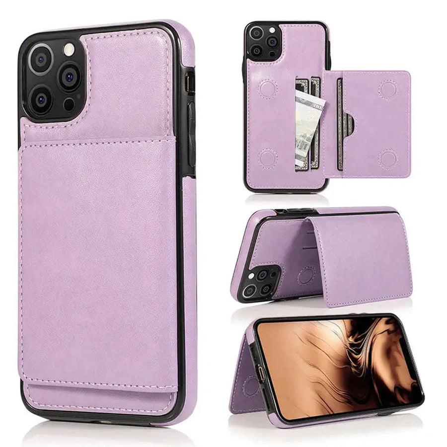 Buy Classic Magnetic Wallet Phone Case, Credit Card Holder, Dual Layer, Lightweight, Slim Leather, Magnetic Protective Case - RAYNE at Caseles-iPhone 16 Pro Max, Rayne-Purple