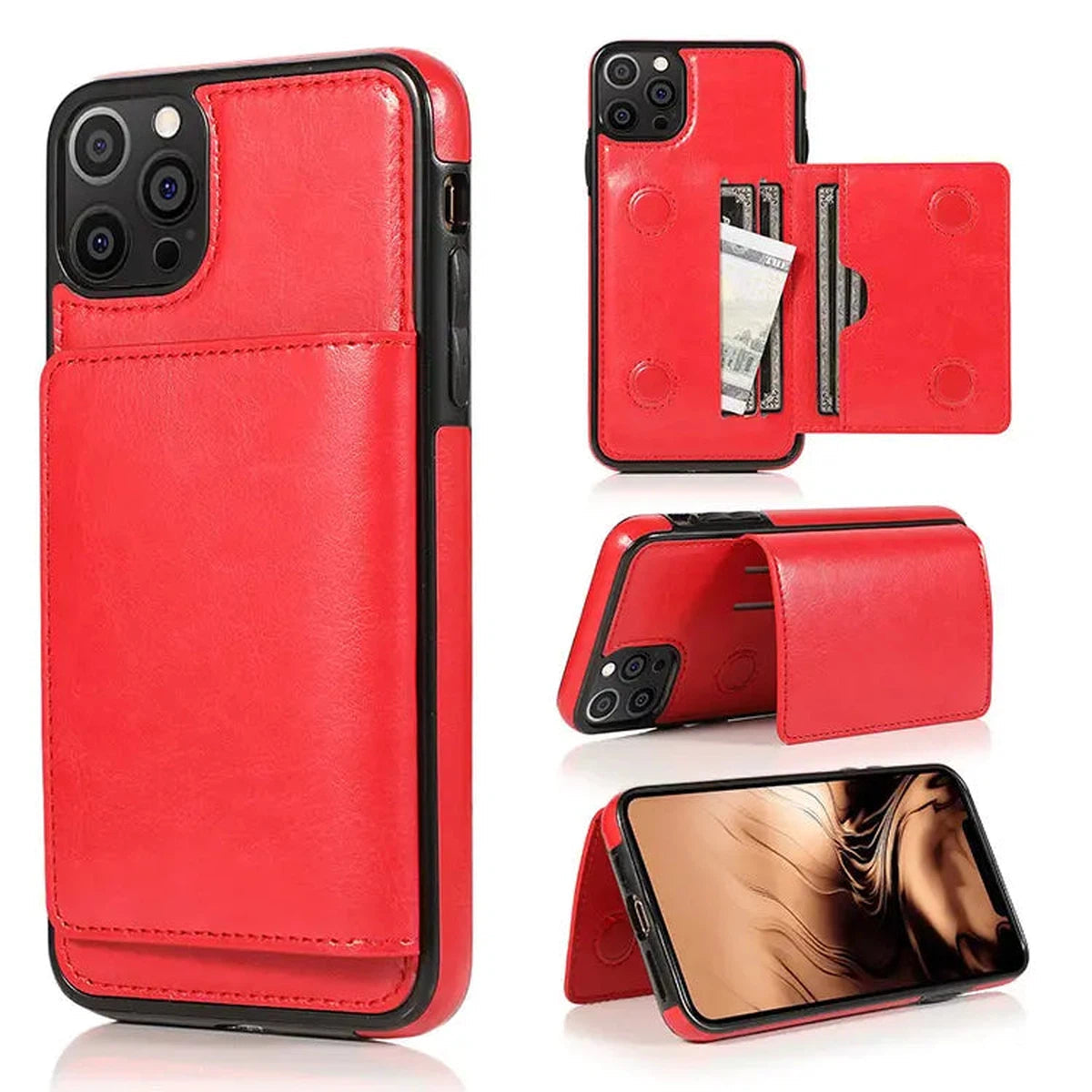 Buy Classic Magnetic Wallet Phone Case, Credit Card Holder, Dual Layer, Lightweight, Slim Leather, Magnetic Protective Case - RAYNE at Caseles-iPhone 16 Pro Max, Rayne-Red