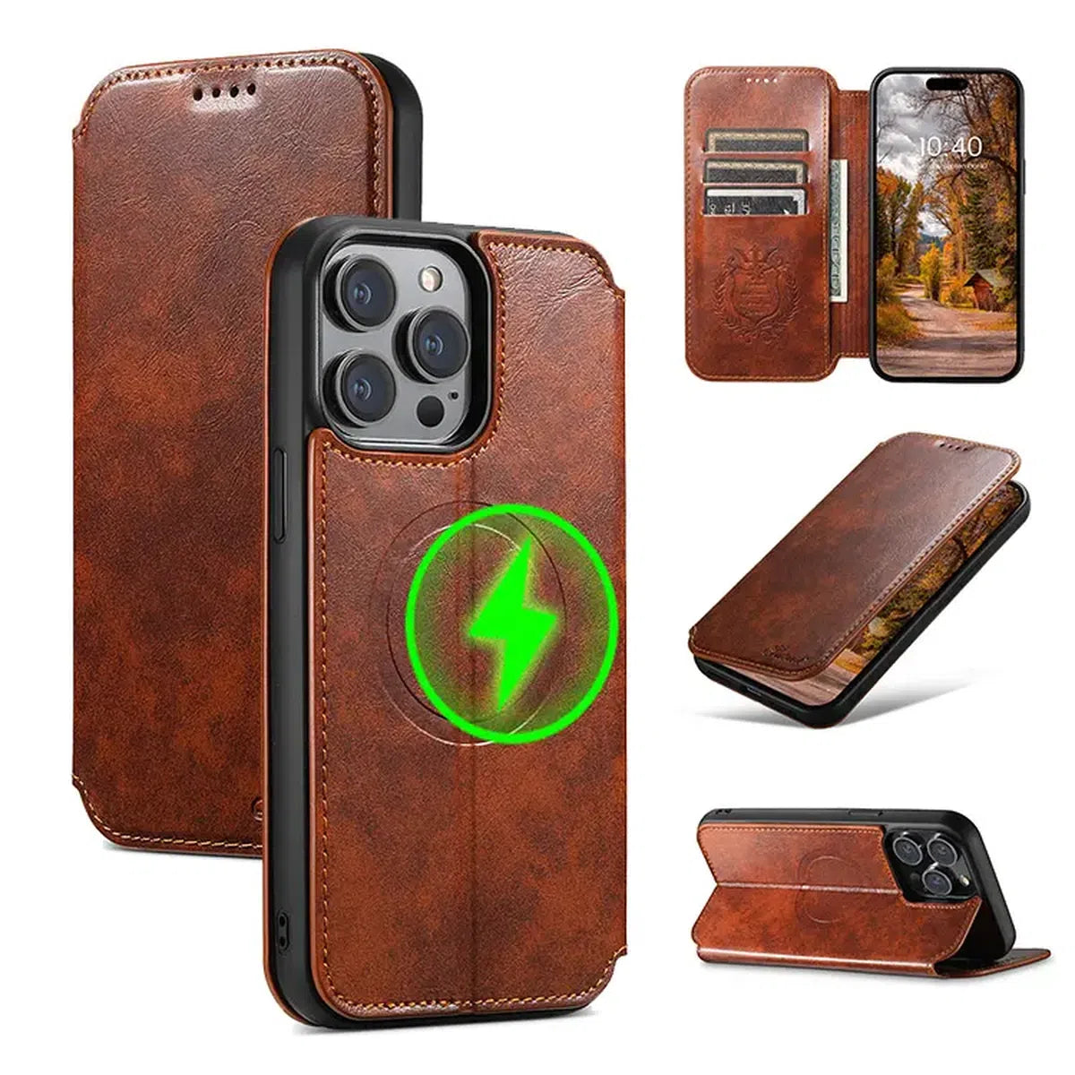 Buy Classic Wallet Phone Case, Support MagSafe Wireless Charging, Magnetic Flip, Premium Leather - SHAKAR at Caseles-iPhone 16 Pro Max, Shakar-Brown