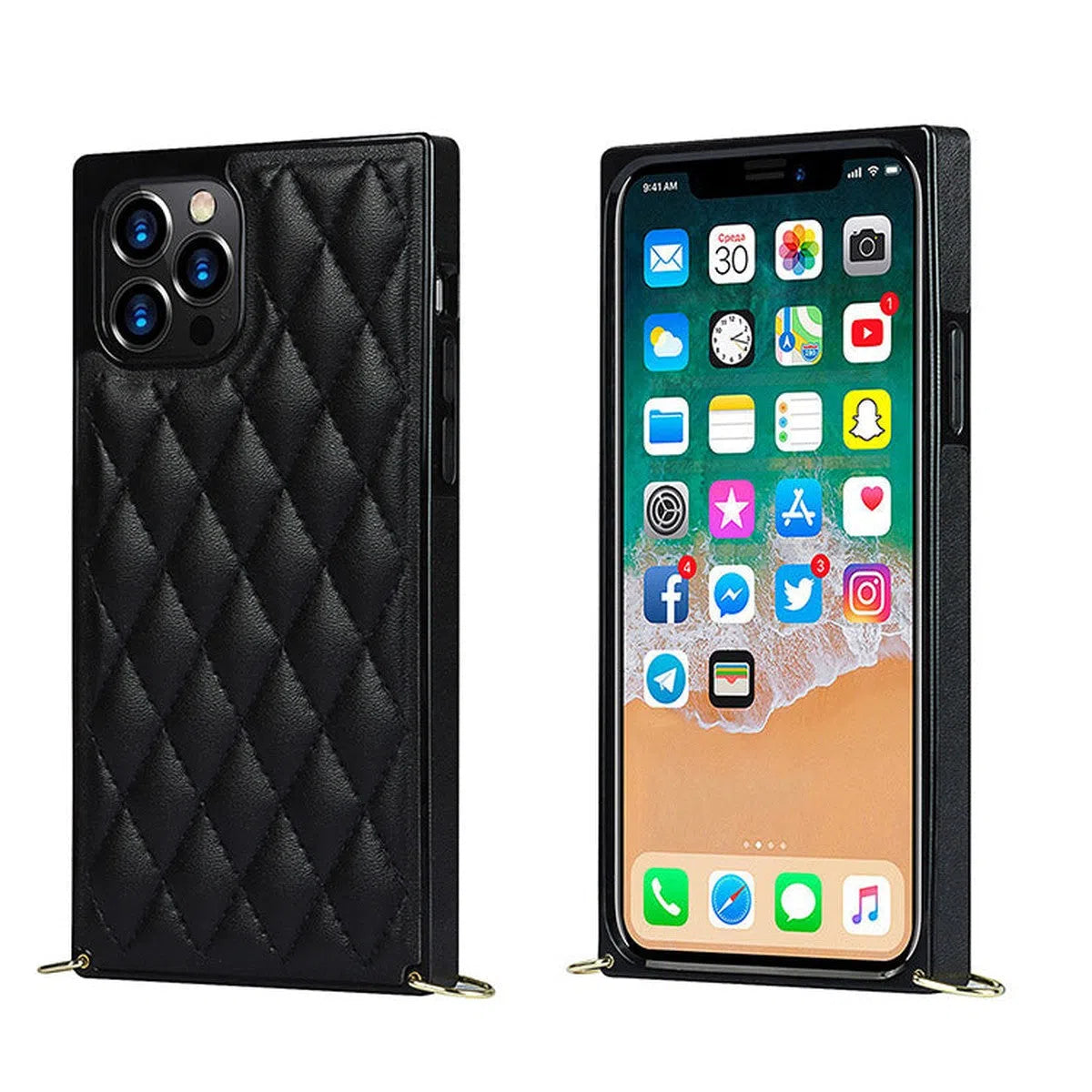 Buy Crossbody Leather Phone Case for Lady, with Detachable Adjustable Strap - SMITA at Caseles-iPhone 16 Pro Max, Smita-Black