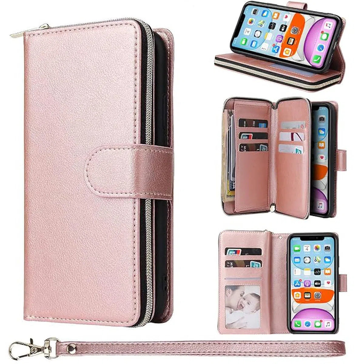 Buy Multifunctional card holder supports more than 5 credit cards Wallet mobile phone case Leather mobile phone case - ZOLA at Caseles-iPhone 16 Pro Max, Black