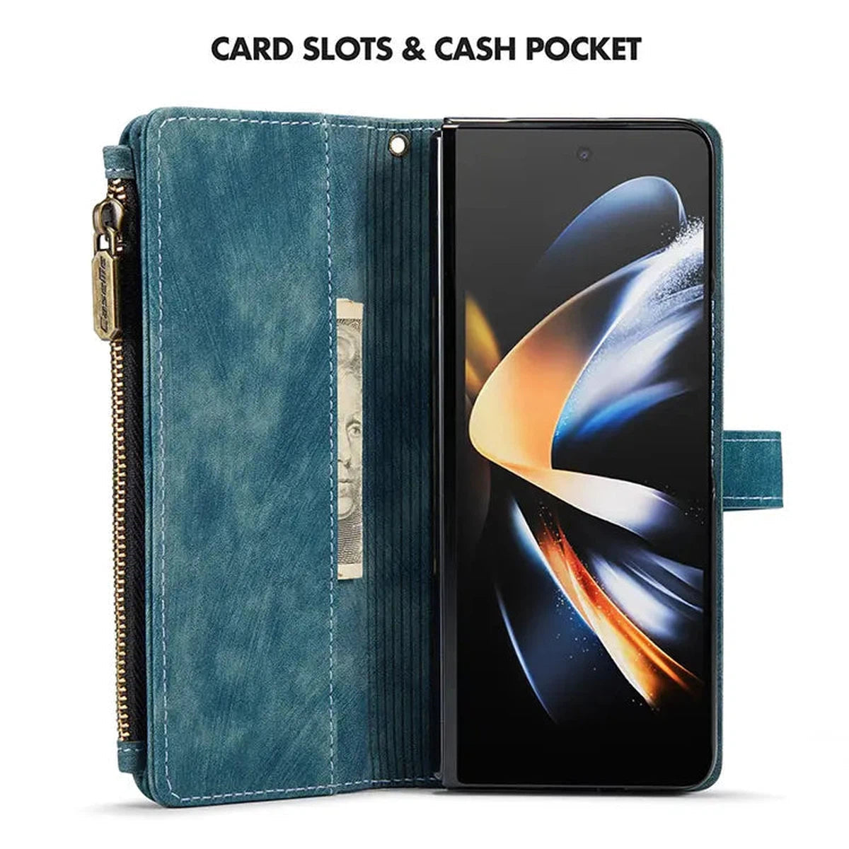 Buy Zipper Flip Folio Wallet Phone Case, Premium Leather Cover with Card Slots Cash Pocket Magnetic Closure and Kickstand,Devy at Caseles-Samsung Galaxy S24 Ultra, Brown