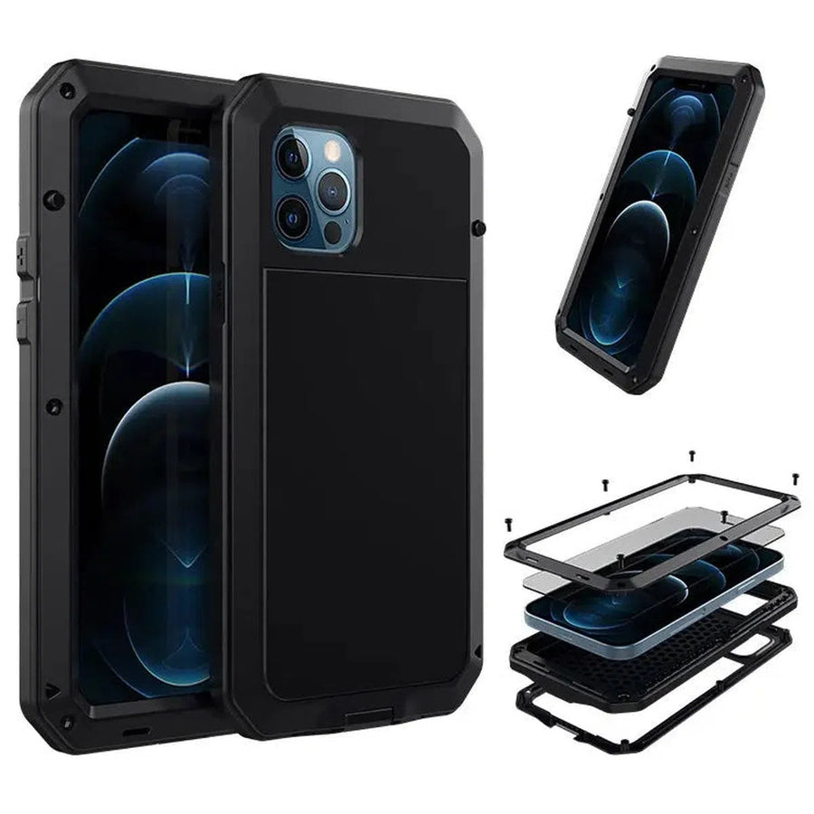 Buy Classic Full Body Metal Armor Phone Case, with Screen Protector, Heavy Duty Defender Shockproof Case - TADDEO at Caseles-iPhone 16 Pro Max, Taddeo-Black