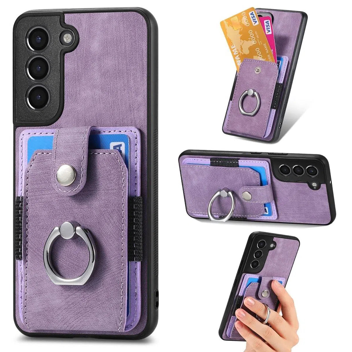 Buy Samsung Galaxy S Series Case, Slim Wallet Cover with Kickstand & Card Holder - WESLEY at Caseles-Samsung Galaxy S25 Ultra, Purple