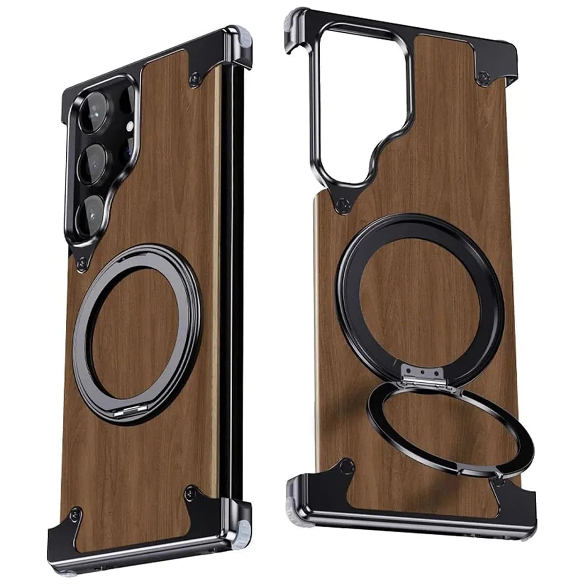 Buy Magnetic Wood Case Compatible with iPhone, Natural Wood & Aluminum Shockproof Protective Cover Unique Wooden Case with 360° Ring Stand, Natural Titanium - WYATT at Caseles-Samsung Galaxy S24 Ultra, Black