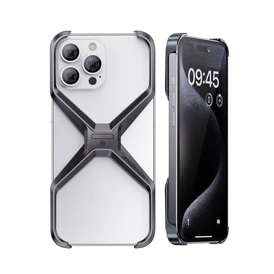 Buy Metal Frameless Phone Case, X Shaped Cool Design, Slim Aluminum Alloy Bumper, Shockproof - X at Caseles-iPhone 16 Pro Max, Grey