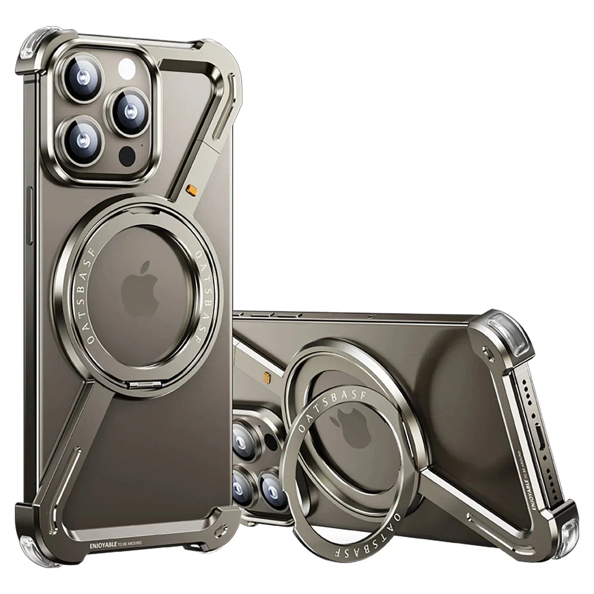 Buy Aluminum Metal Frameless Design Bumper Phone Case for iPhone with Rotatable Ring Holder Magnetic Kickstand Cover - ZEE at Caseles-iPhone 16 Pro Max, Grey